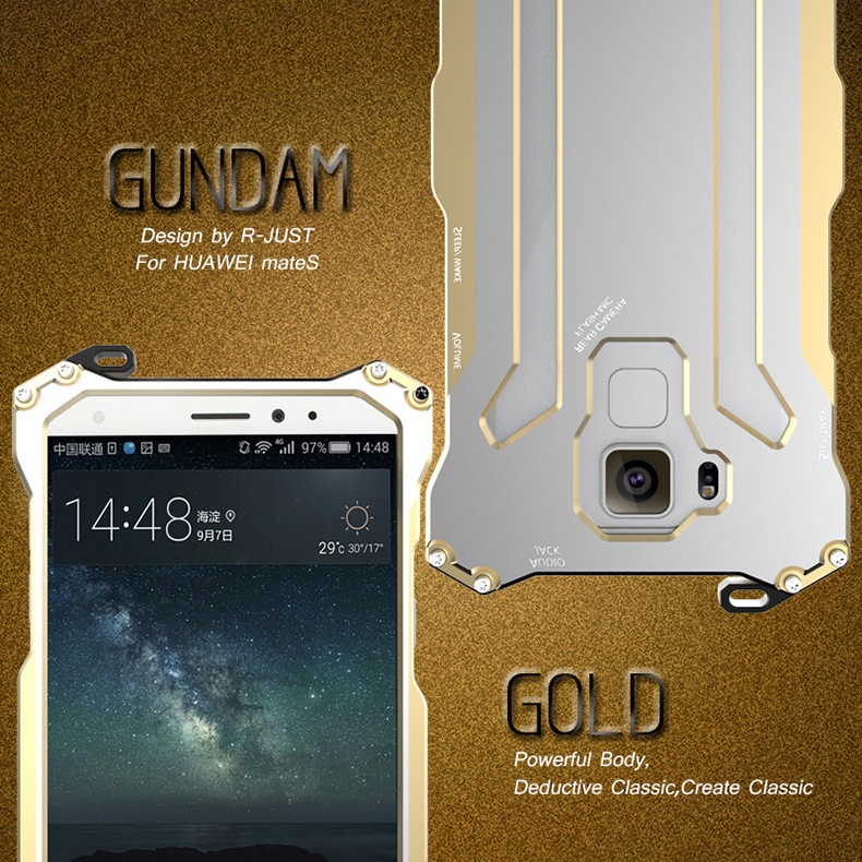 R-JUST GUNDAMAerospace Aluminum Contrast Color Shockproof Metal Shell Outdoor Protection Case for Huawei Mate S