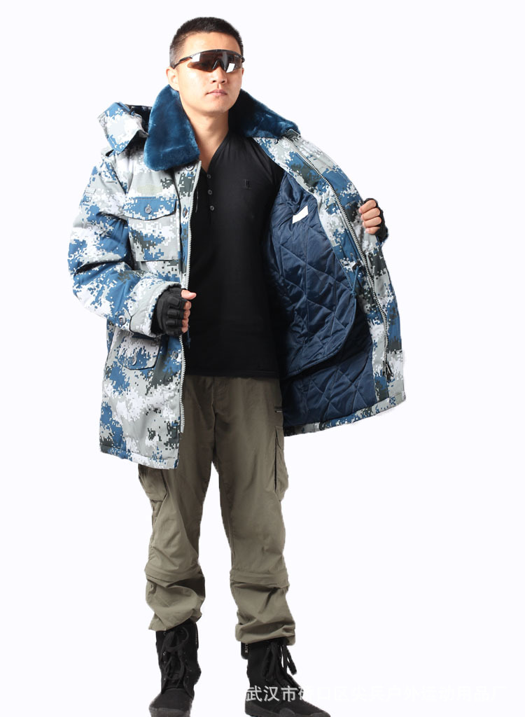 **07城市迷彩大衣 空迷彩作训大衣 蓝色数码迷彩防寒大衣.