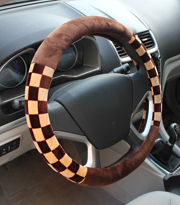 冬季保暖运动时尚个性方格毛绒方向盘套汽车把套用品612c