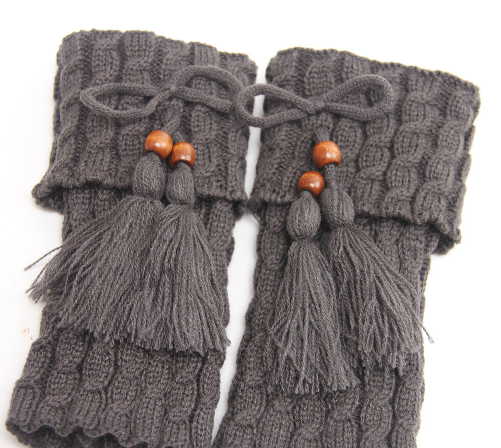 2015年秋冬季流行小麻花翻边毛线脚套欧美女士靴套外贸流苏袜套