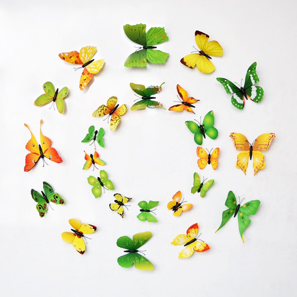 小号12只仿真立体彩色蝴蝶墙贴 装饰卧室冰箱电视背景贴配双面胶