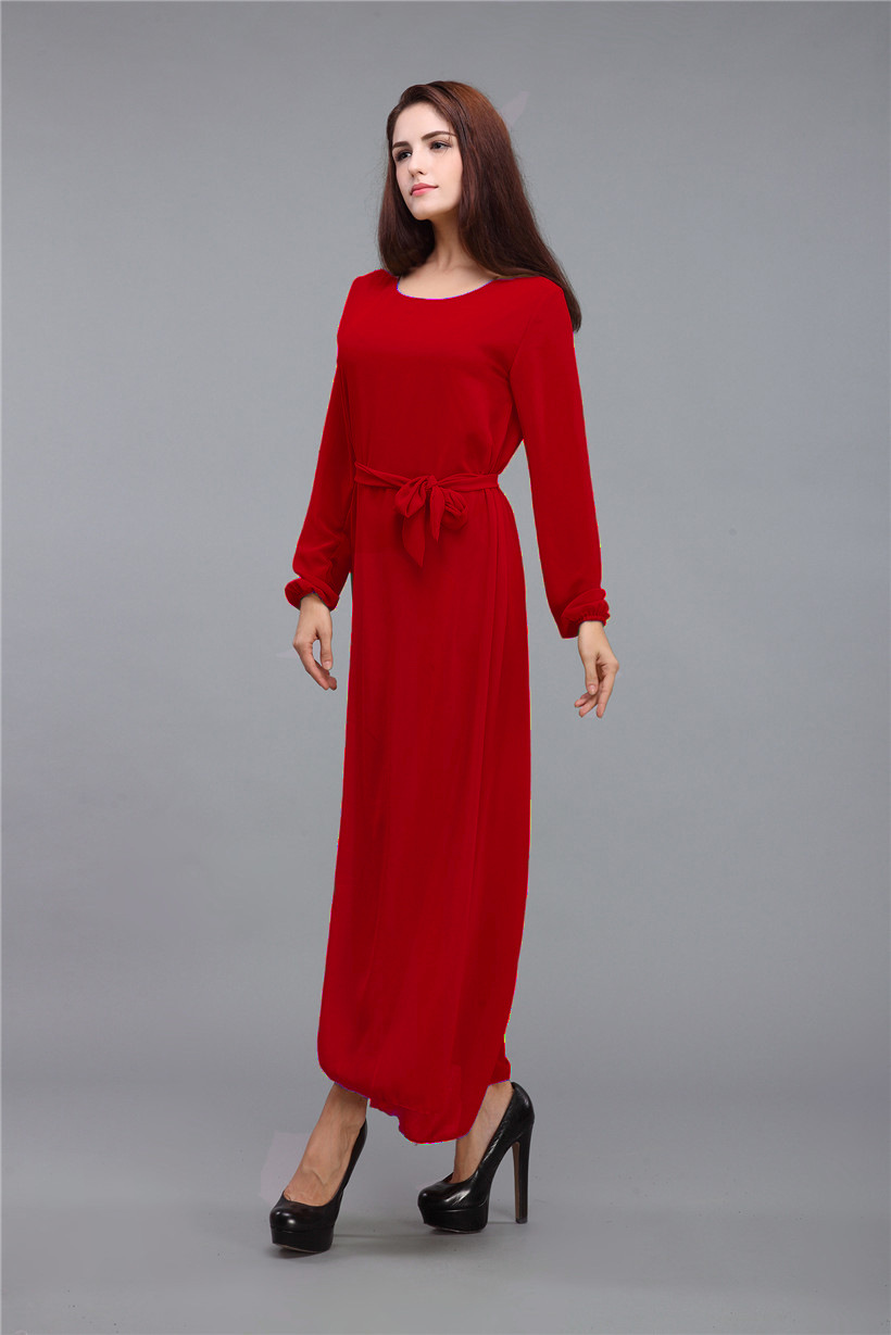 马来西亚 穆斯林女式服饰 大码连衣裙 纯色大码配腰带现货