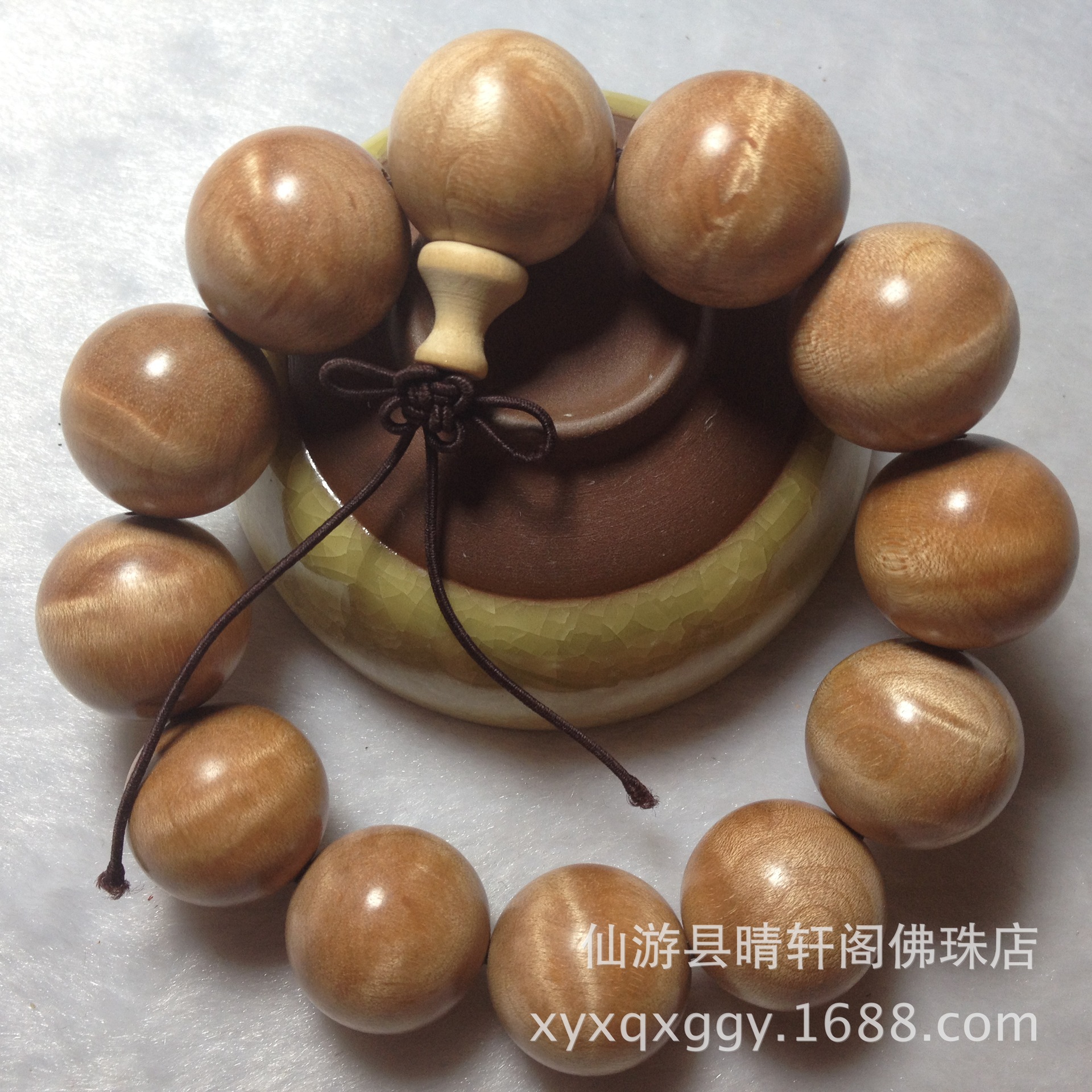 四川大叶桢楠手串 金丝楠木满水波纹20mm佛珠手链 收藏送礼批发