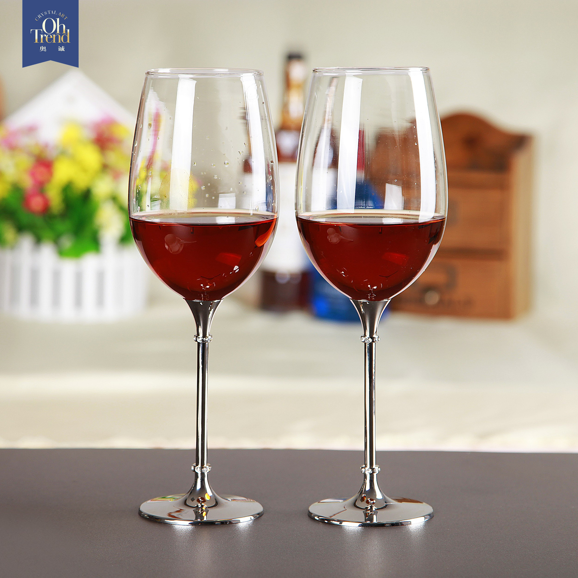 无钻水晶红酒杯 钻石高脚杯 葡萄酒创意金属杯子婚礼浪漫 产品实拍图