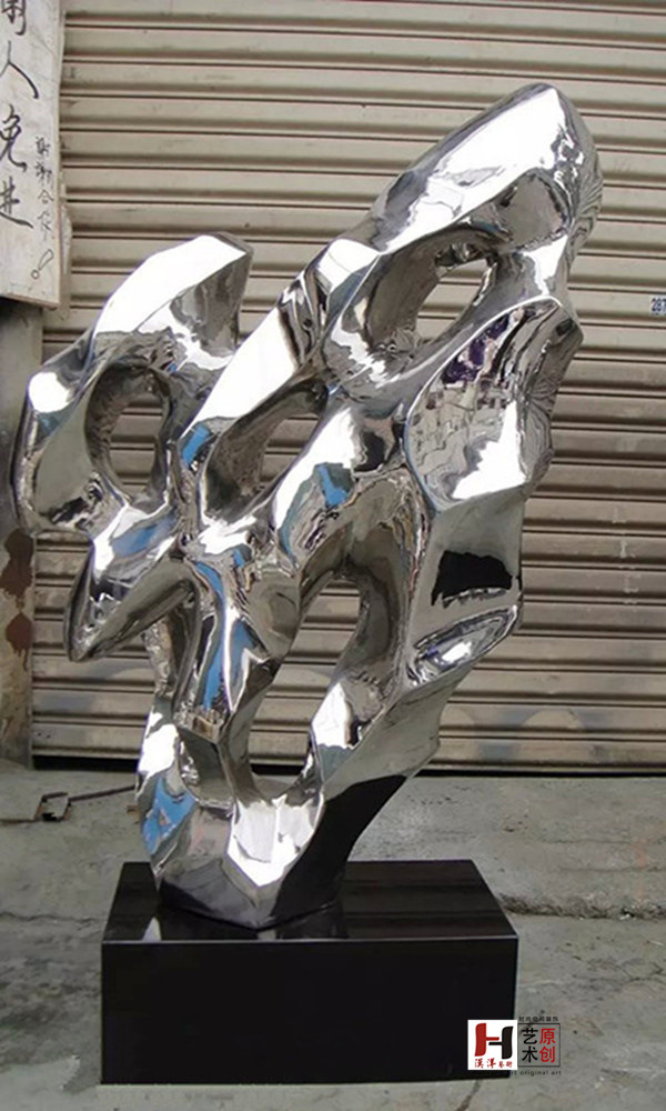 精品原创不锈钢太湖石雕塑摆件创意金属艺术品园林景观工程配饰