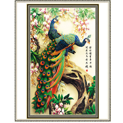 魔方钻diy正品钻石画 孔雀十字绣 5d钻石十字绣雀之灵外贸货源
