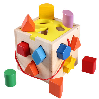 木制形状几何配对十二孔智力盒 幼儿童婴儿积木益智早教玩具