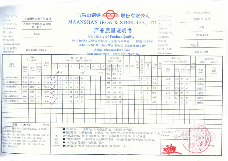 供应马钢dx53 z140克深冲不钝化无花涂油热镀锌板卷钢材(图)