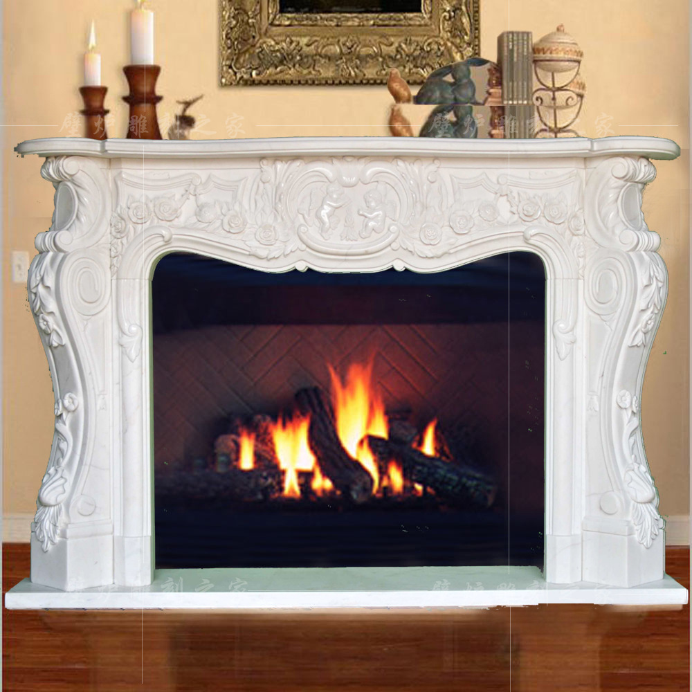供应 房山白大理石壁炉 法式花草壁炉 xbblg-16