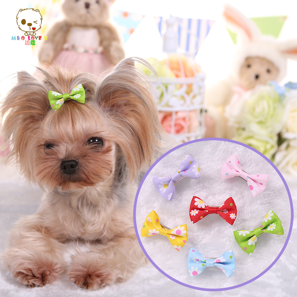 宠物头饰印花可爱花朵狗狗发夹约克夏马尔济斯赛级犬扎辫子直销