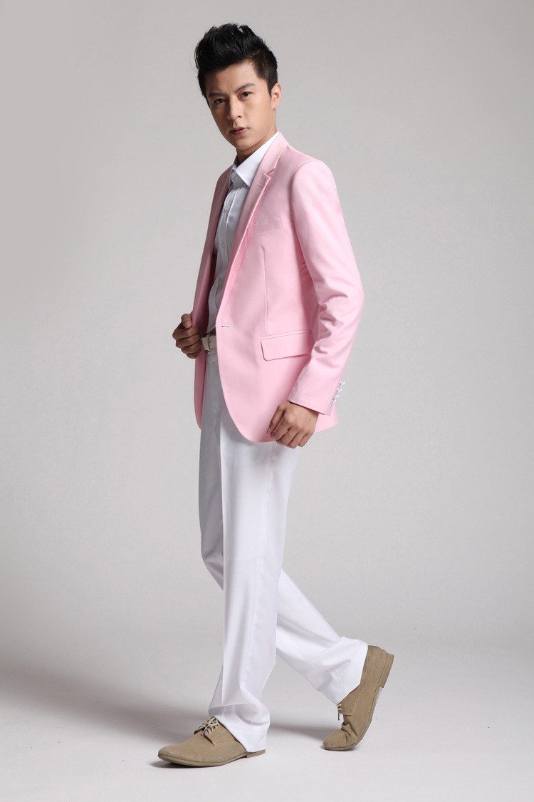 2015新款男西服新郎结婚礼服 男士粉色修身小西装 一粒扣伴郎礼服