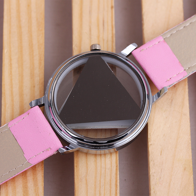 厂家直销镂空透明三角形表盘皮带男士手表