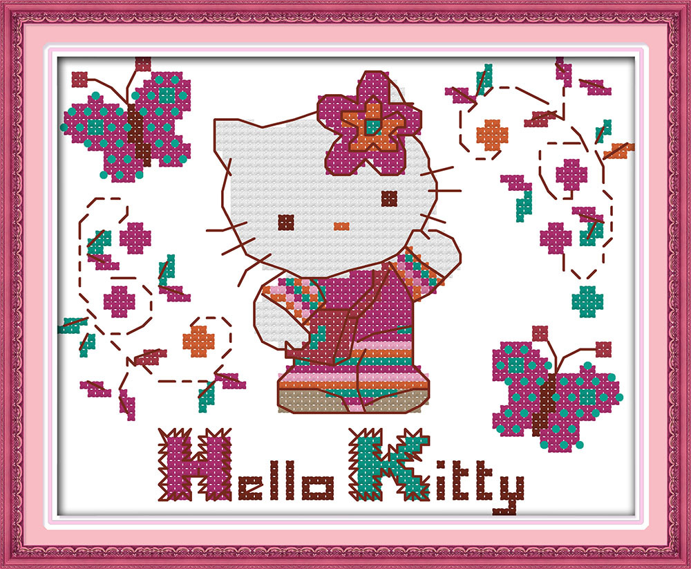 新款小幅ktty猫十字绣新手简单初学者卧