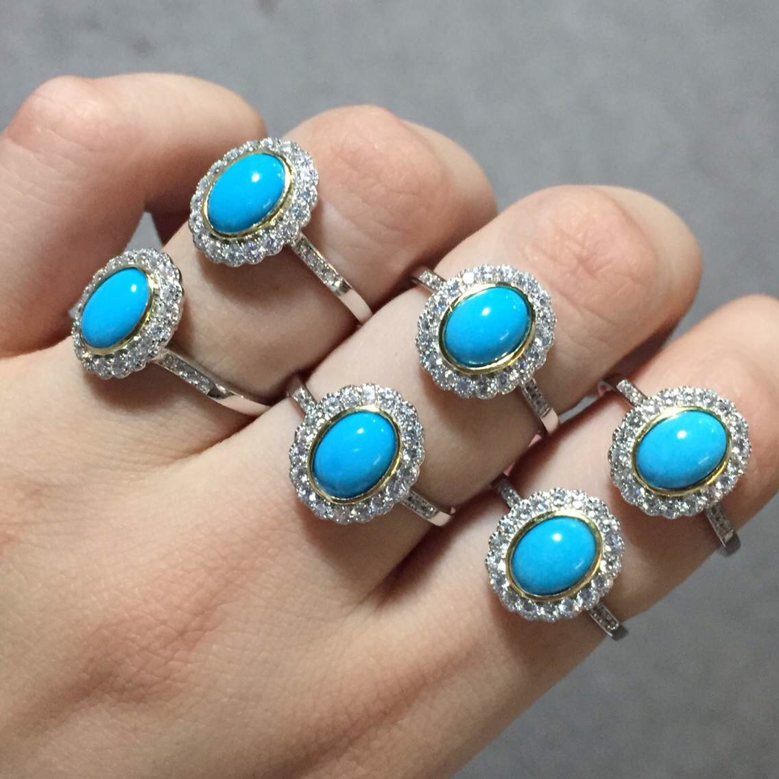 天然美国蓝松石戒指 925银镶嵌睡美人松戒指 热卖流行