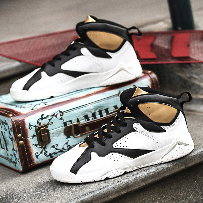 2016秋季aj7高帮运动鞋男内增高气垫鞋黑白战靴篮球鞋韩版潮男乔