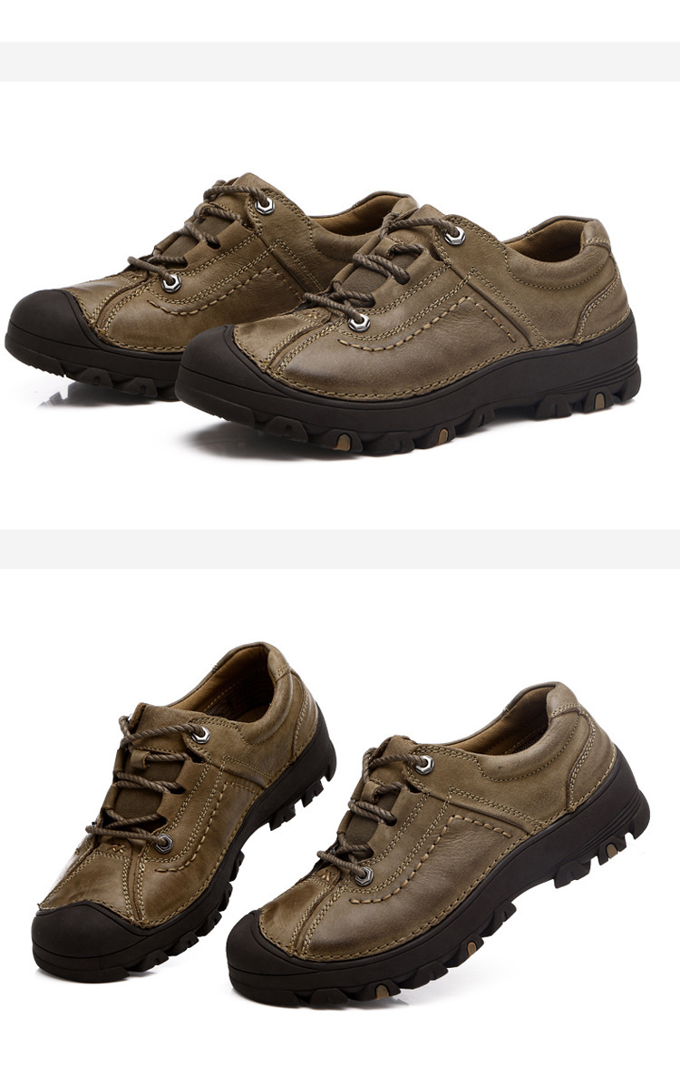 jeep吉普男鞋真皮系带透气牛皮皮鞋圆头厚底日常休闲户外登山鞋