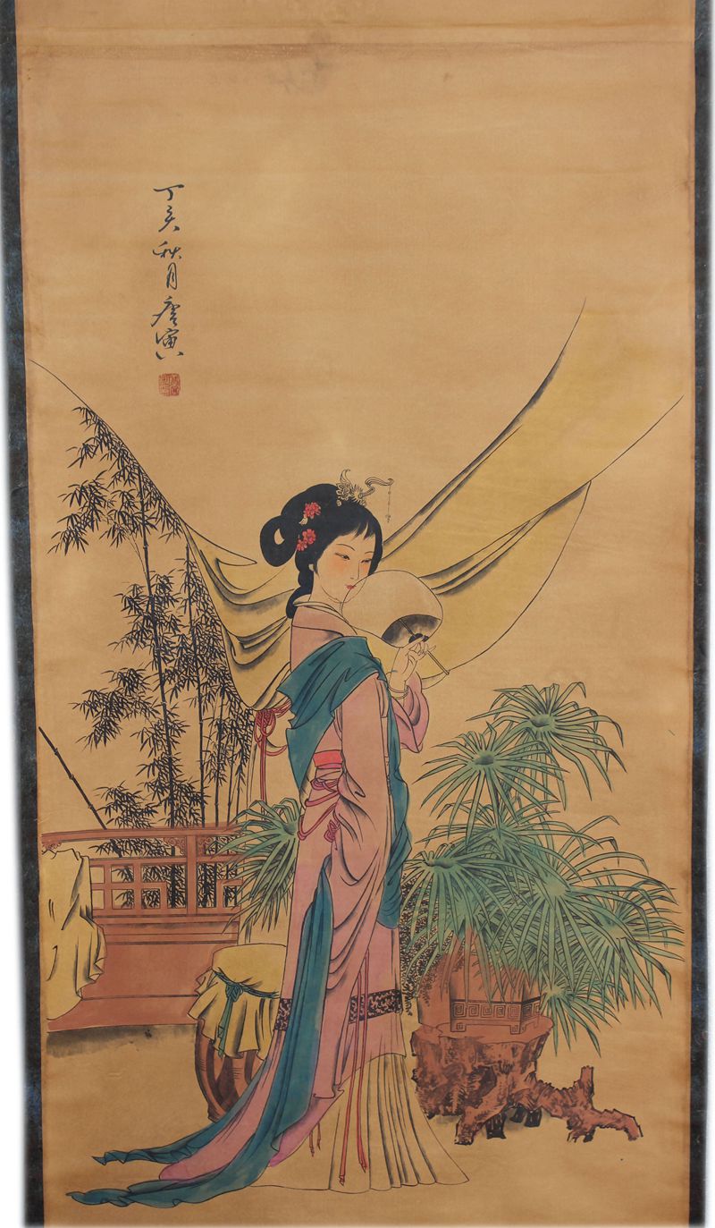 厂家直销批发仿古字画 中堂画国画 人物画 四大美女杨贵妃 已装裱