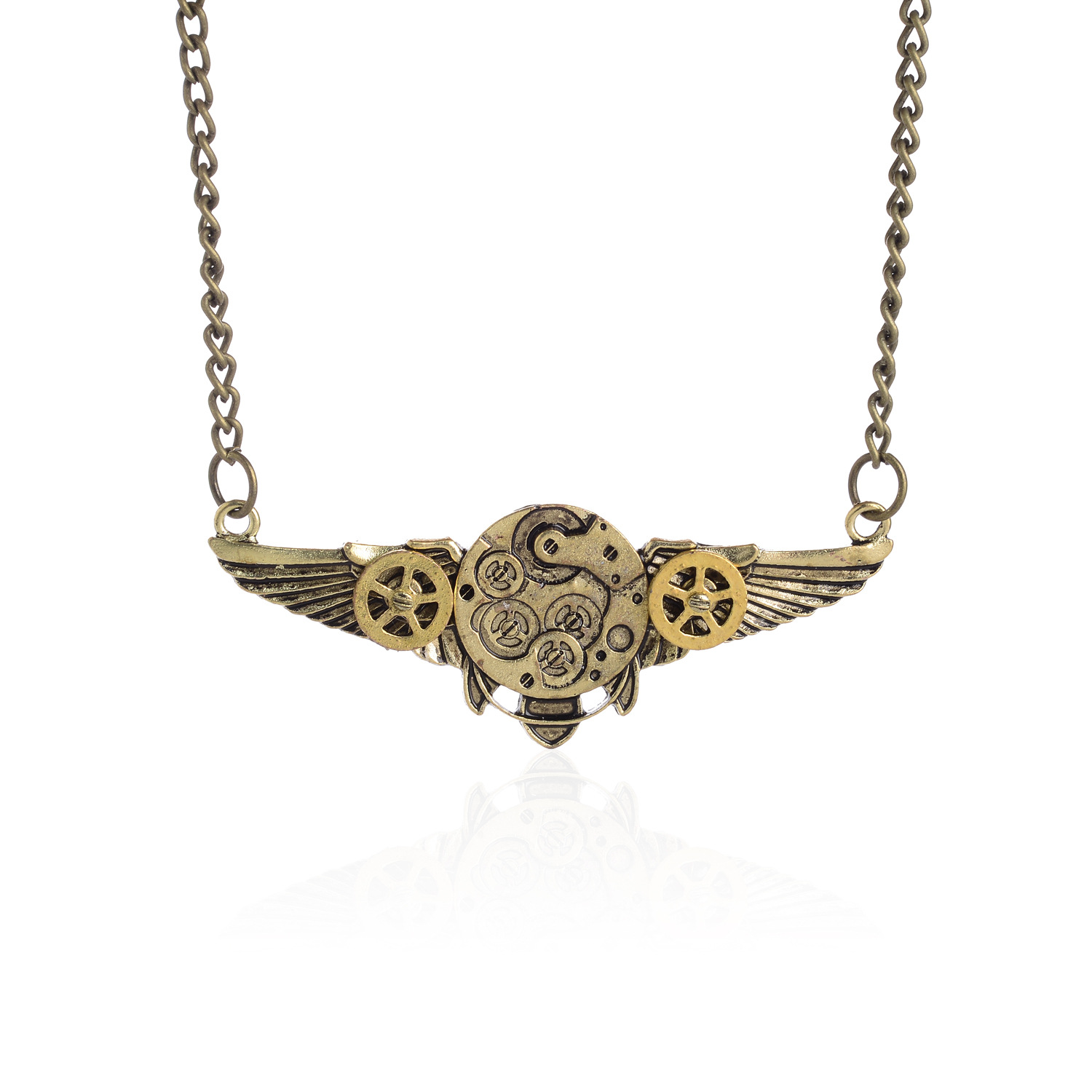 欧美热销复古夸张diy饰品 蒸汽朋克天使翅膀齿轮吊坠项链 现货批