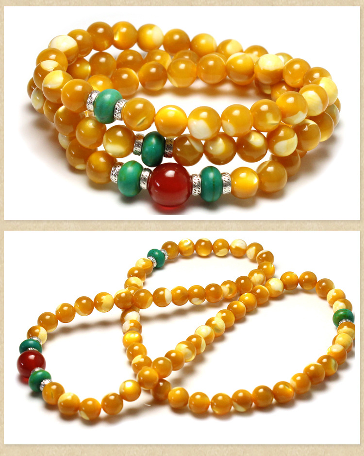 2016开光天然水晶 佛珠手串 108颗黄金贝壳手链 金丝贝壳男女款