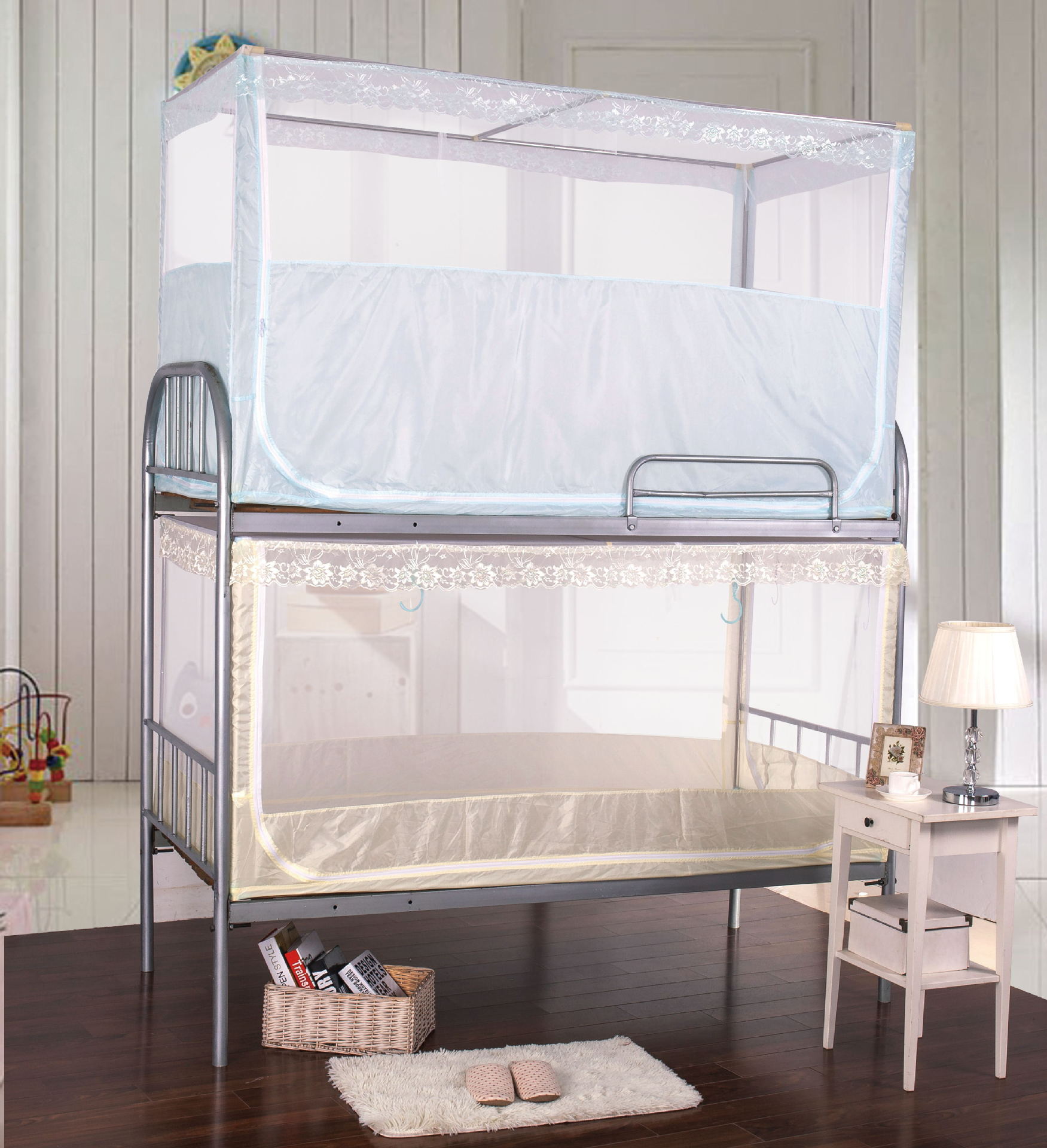 学生宿舍蚊帐0.9m1.2m上铺下铺铁床不锈钢单人床隐私半底拉链蚊帐