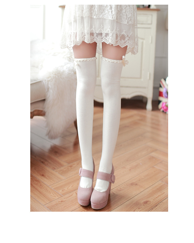 Women Winter Warm Thigh High Ruffle trim Over Knees Long Stockings