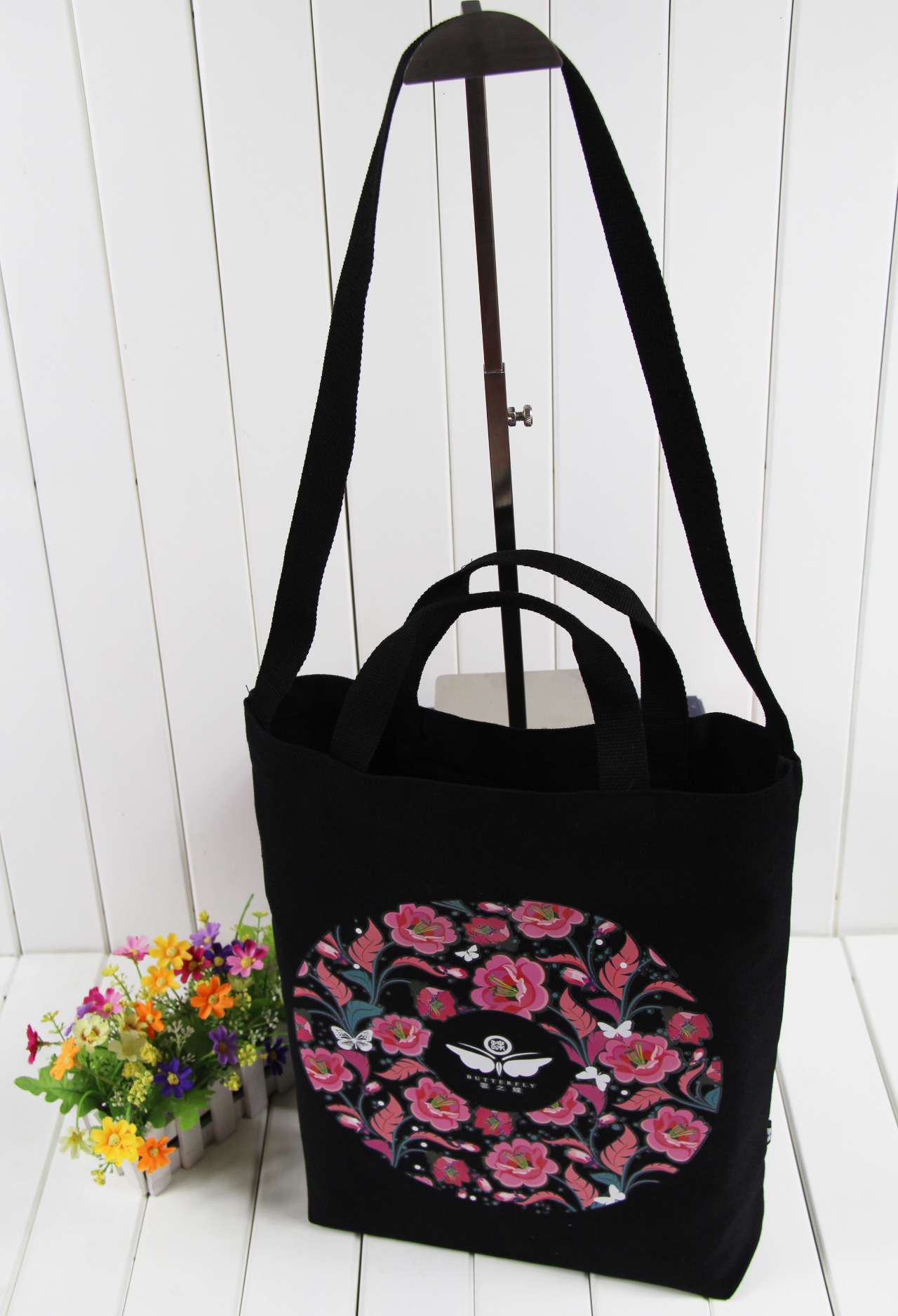 定做黑色手提斜挎肩背两用纯棉布袋 时尚热