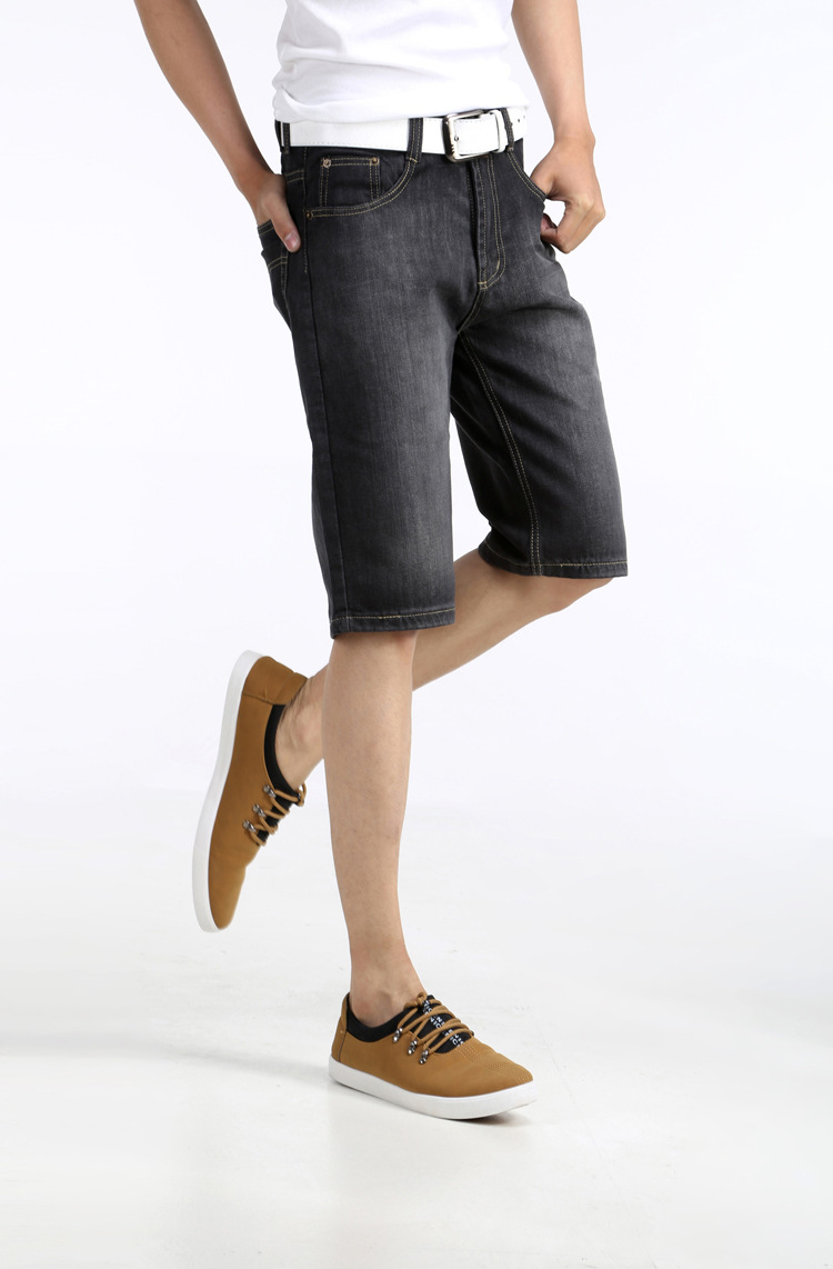 夏季新款休闲男式牛仔中裤 深黑浅蓝色牛仔