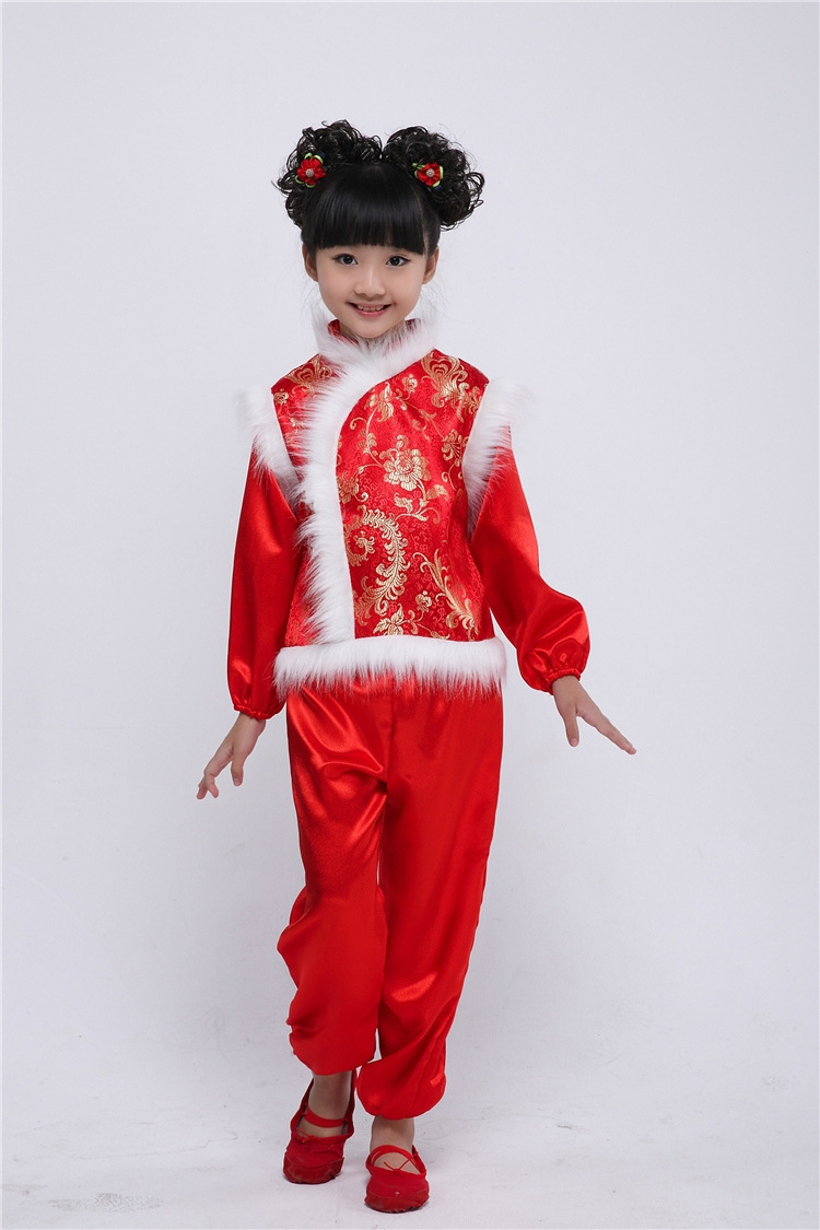 儿童演出服舞蹈服装元旦表演服冬款开门红民族秧歌服中国结表演服