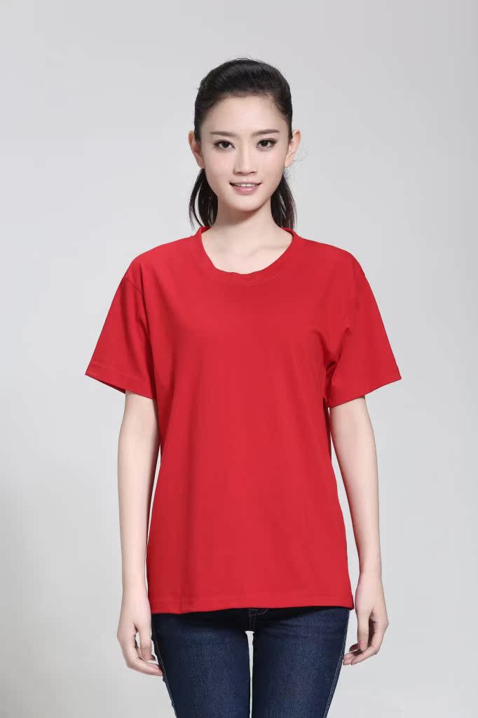 【图】108克红色纯棉广告衫t恤批发diy定制文化衫圆领短袖工班校服_男
