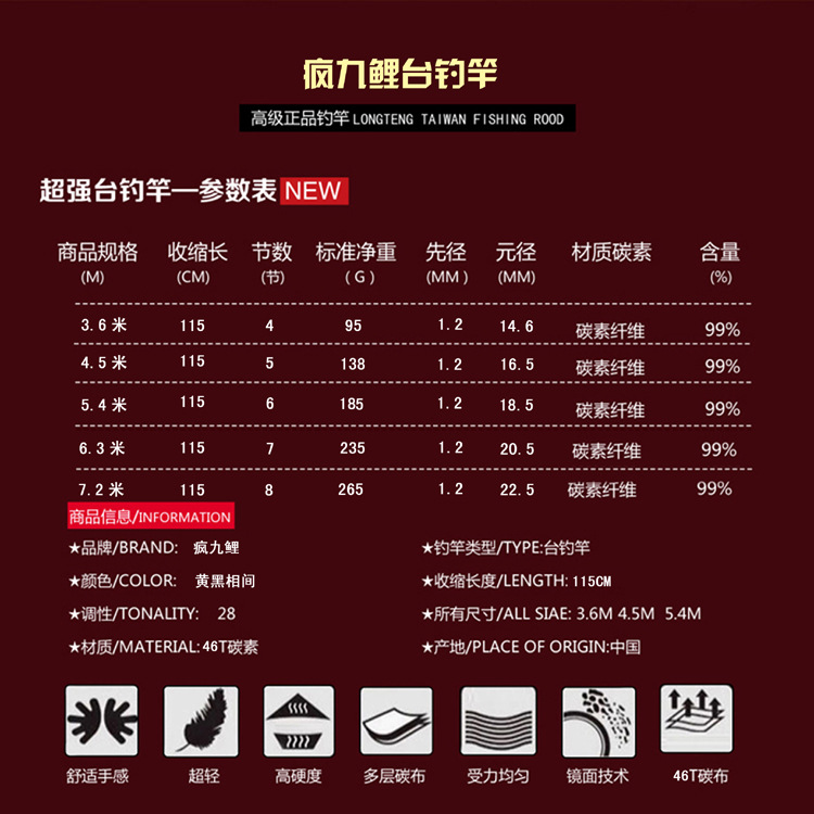 进口碳布高碳超硬28钓台钓鱼竿疯九鲤量大