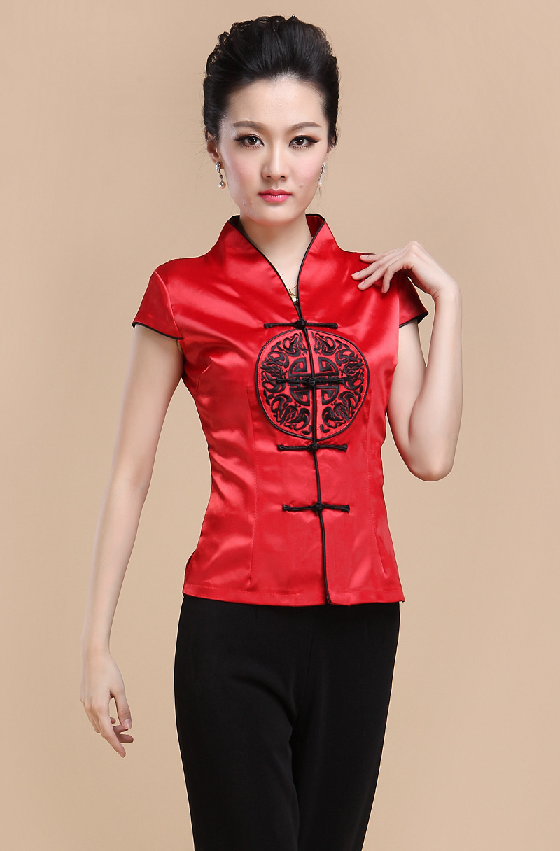 唐装女士夏装民族风 中式女装民族风上衣酒店服务员工作服