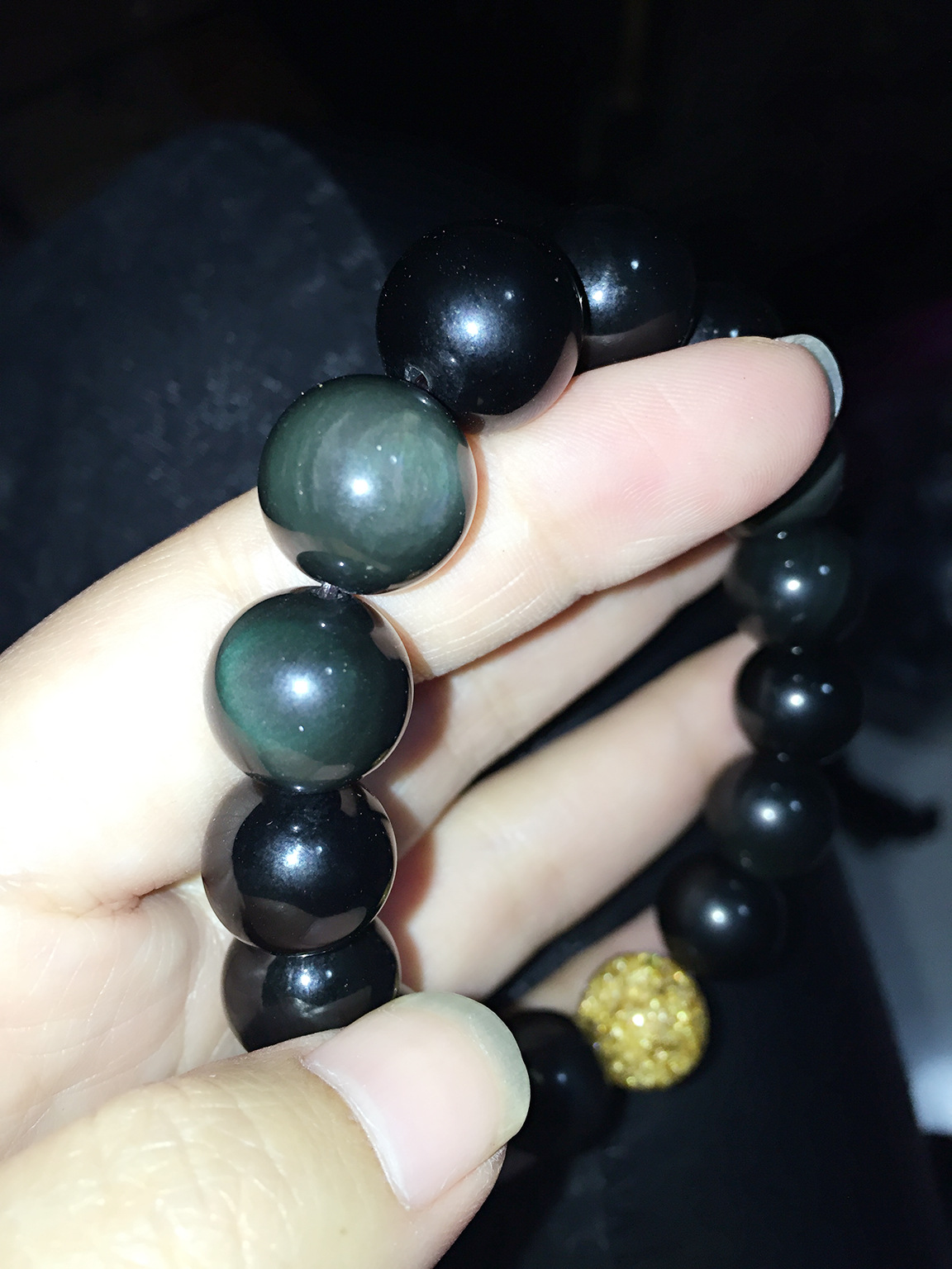 琦毅饰品天然黑曜石单圈手链彩虹眼单圈男士黑曜岩手串批发