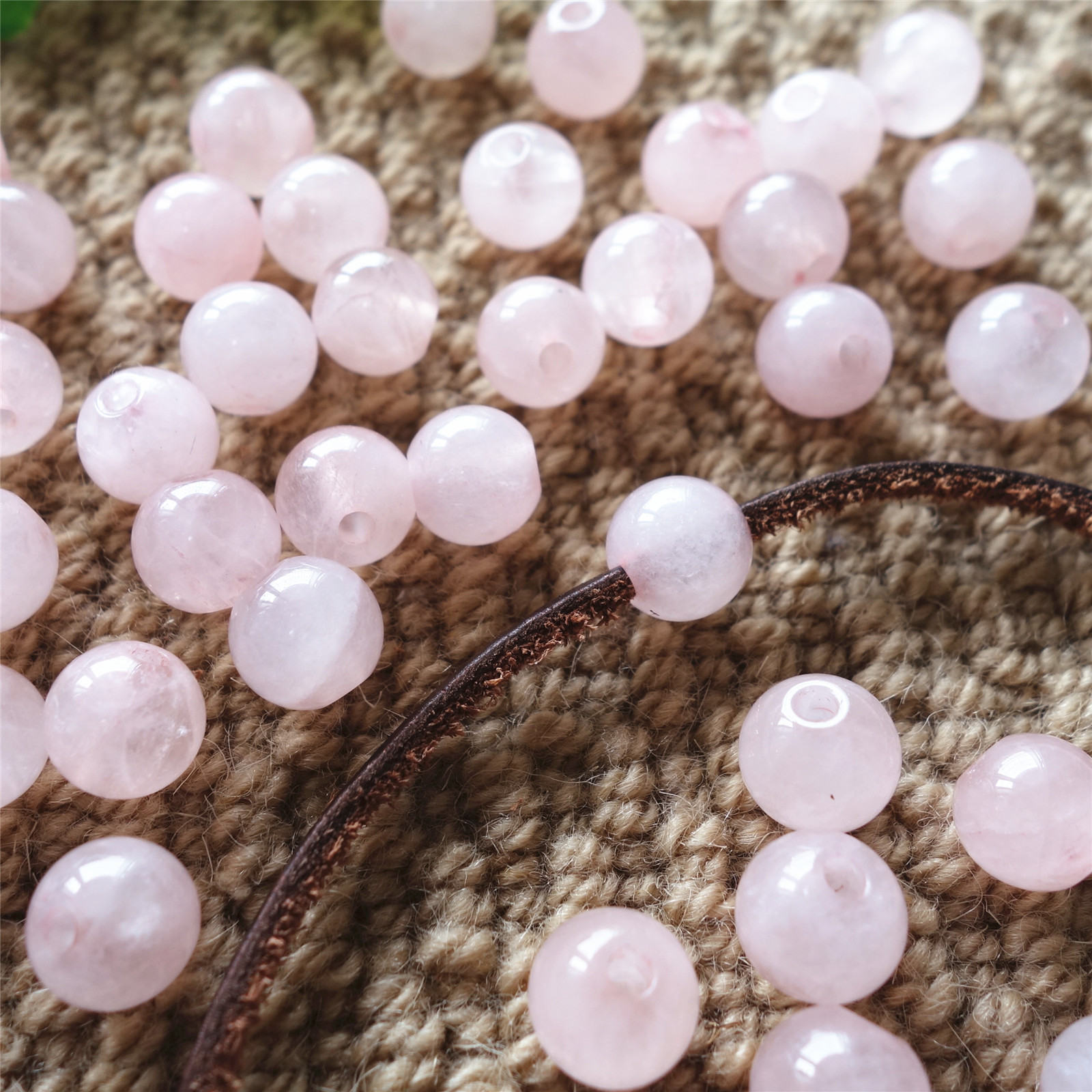 预订12mm孔3mm天然芙蓉石粉水晶粉晶大孔圆珠吊坠散装diy配件