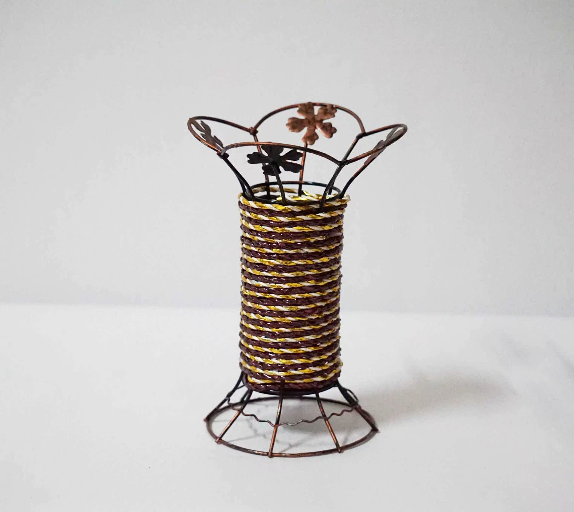 厂货藤编小铁艺花篮 编织干花花瓶桌面摆件家居插花工艺品16