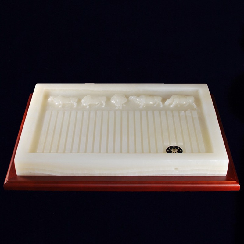 天然阿富汗玉 五牛图 玉石茶盘 茶具 家居实用玉器工艺品