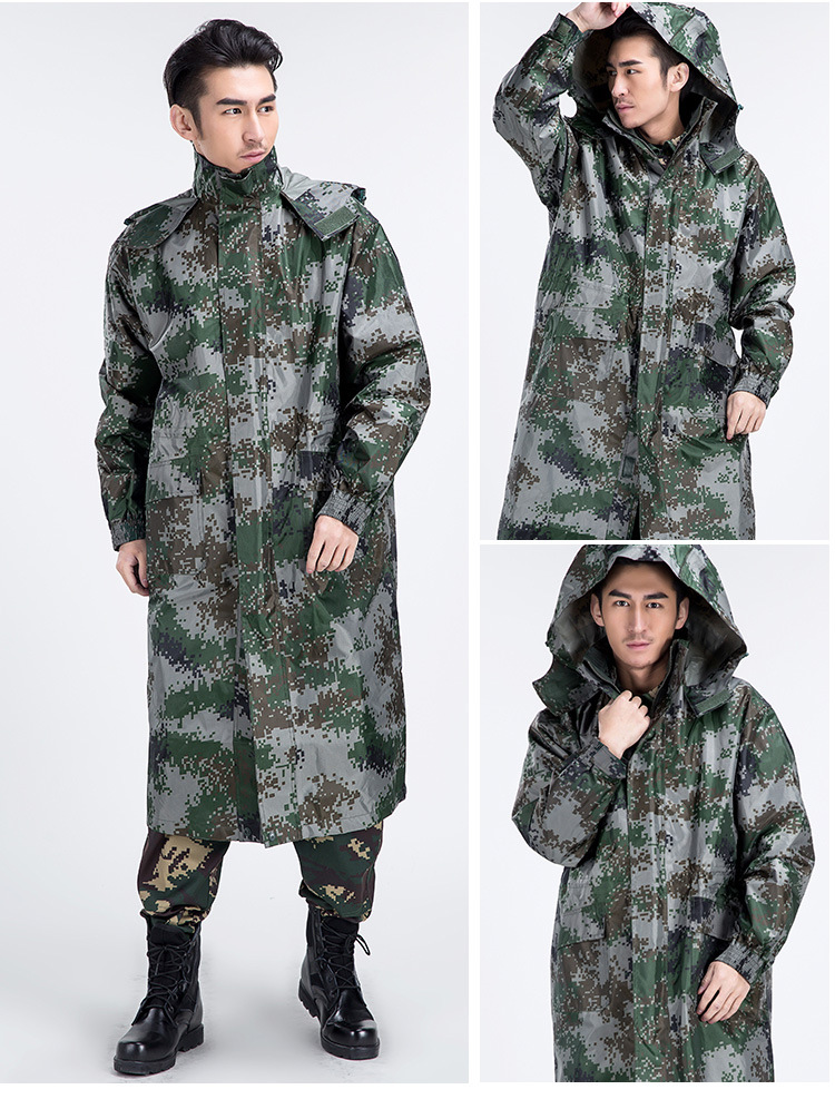 现货批发 07陆特种防水雨衣 丛林数码迷彩中长款雨衣耐磨透气