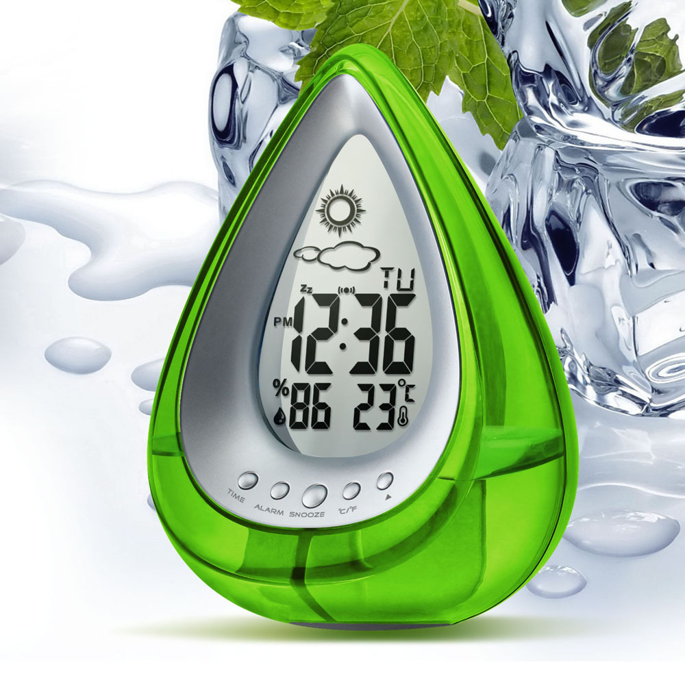 新款新能源水动力水滴型天气预报水能钟 水闹钟