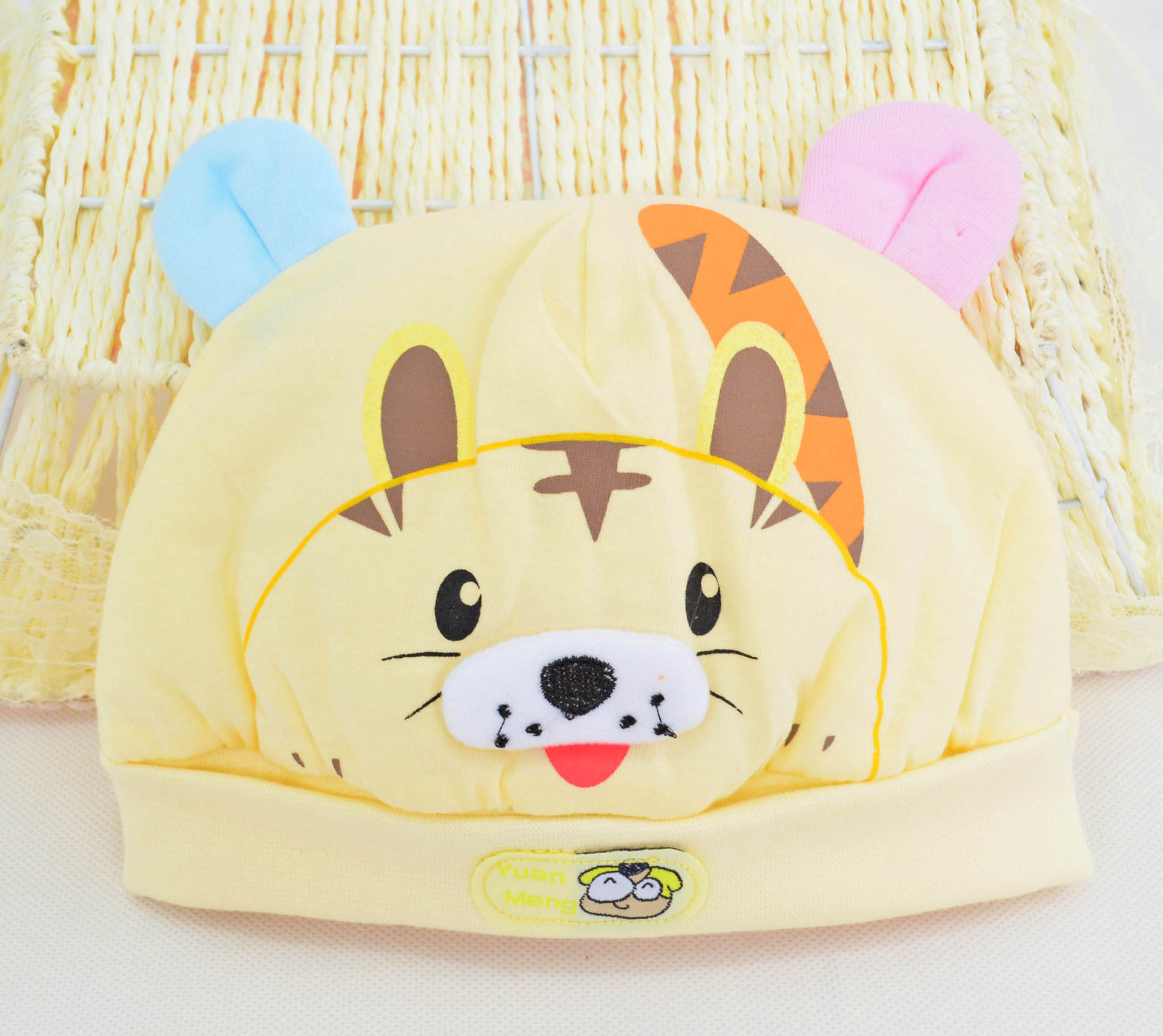 婴儿棉帽0-6个月纯棉新生儿胎帽 加厚秋冬款卡通双耳宝宝睡眠帽子