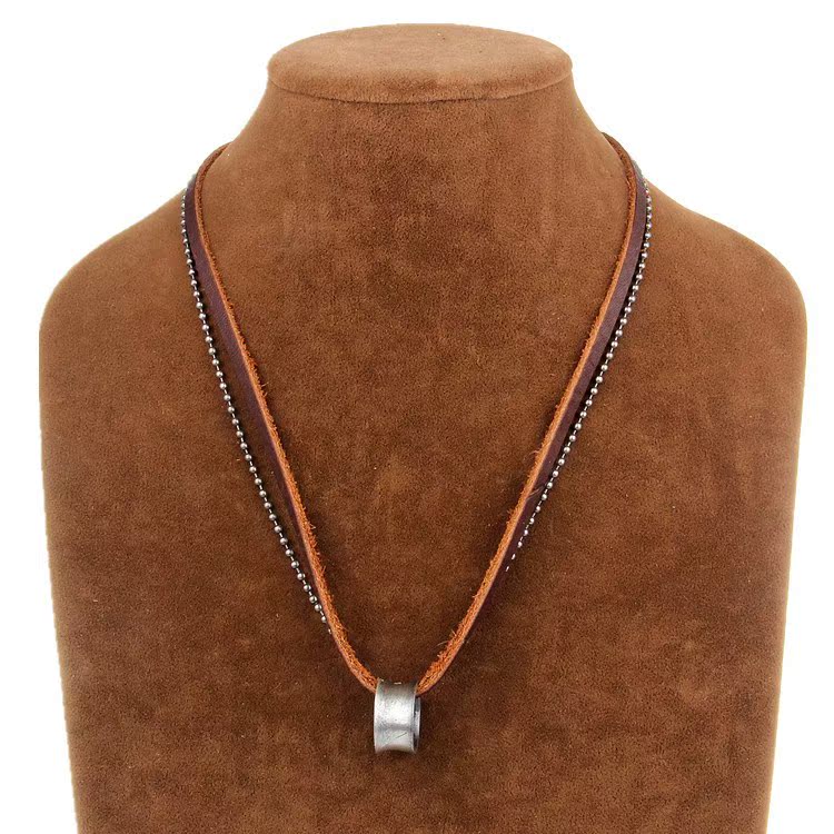 韩版时尚皮项链 复古怀旧风格休闲百搭戒指圈皮项链 外贸项链批发