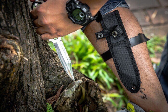 阳江小刀 美国绑腿军刀伞兵刀野外求生潜水绑腿直刀 缠绳尼龙刀鞘