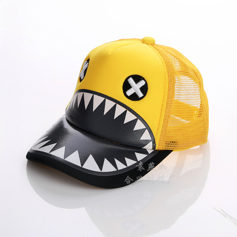 夏天小孩可爱鲨鱼亲子帽子动物定制 帽子批发货车帽网帽儿童帽子