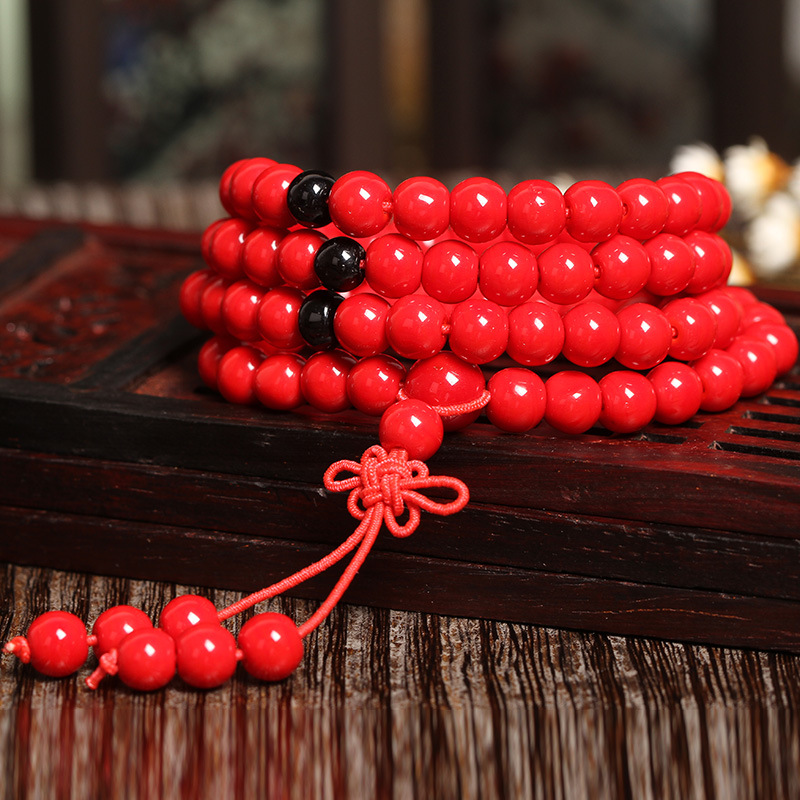 手链手串女水晶手链佛珠红色108佛珠黑色108佛珠