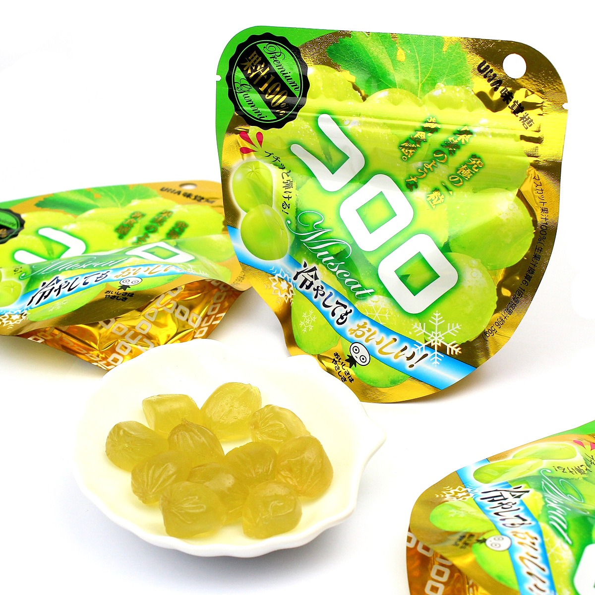 日本进口零食 uha悠哈果汁100%青提子包裹软糖 40g 青袋