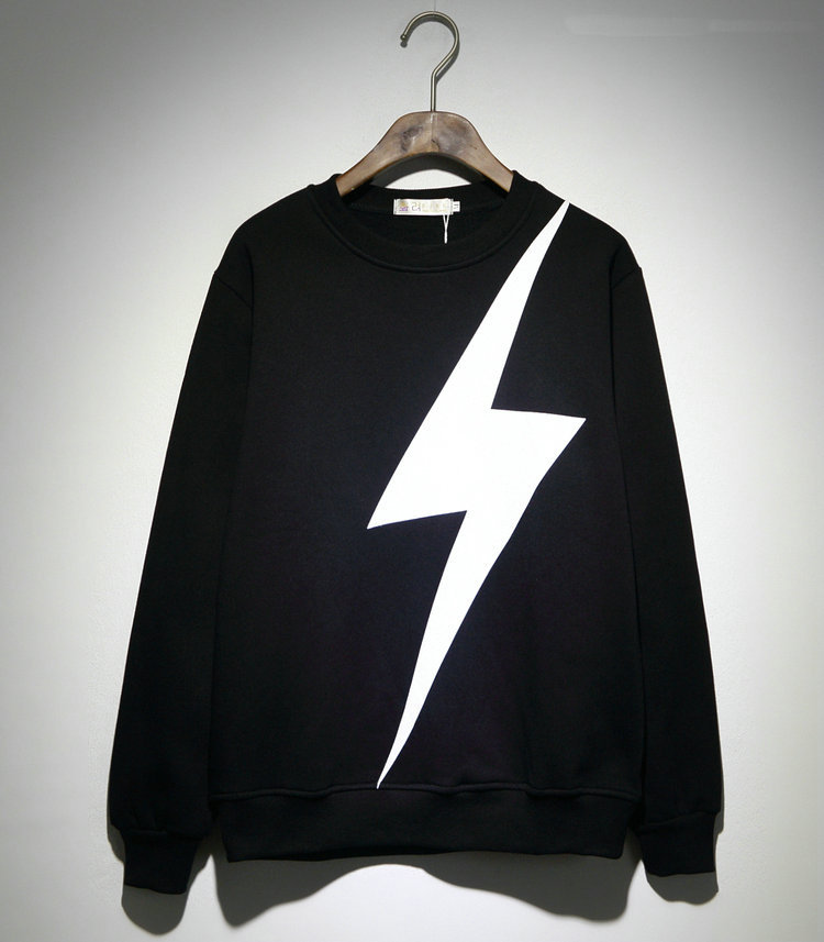 套头卫衣潮牌卫衣加工 圆领套头闪电卫衣男 男装大码卫衣加工批发