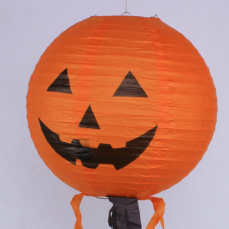 鬼节装饰万圣节用品杰克南瓜灯 南瓜纸灯笼 30厘米橙色带须南瓜灯