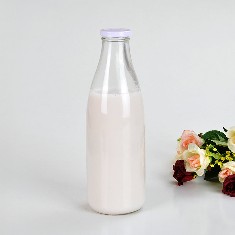 1000ml优质牛奶瓶健康早餐鲜奶瓶丝口高白料密封饮料玻璃瓶批发