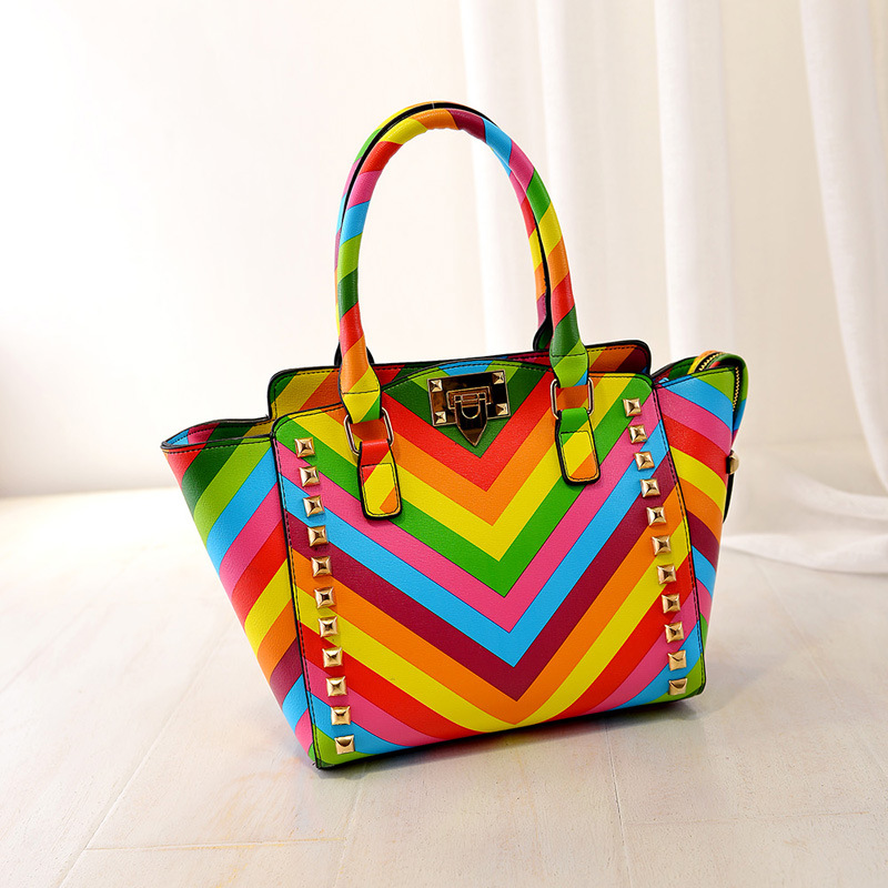 皮具加工定制厂家直销批发个性潮流女包彩虹包时尚单肩包
