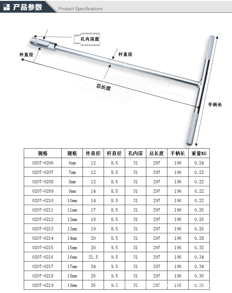 胜达电镀t型套筒扳手工具6-19t型内六角套筒扳手 t字 丁字