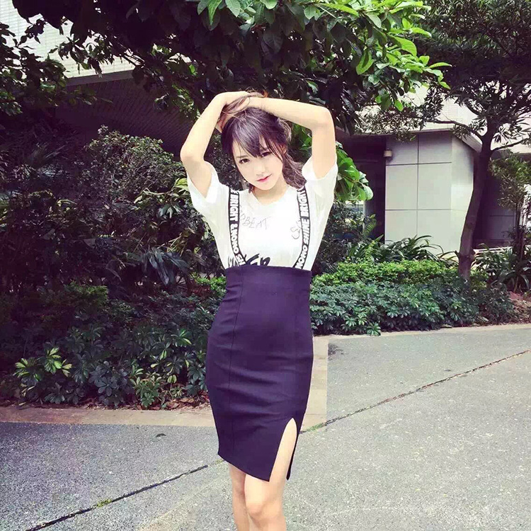 6186韩国代购实拍曹若涵 包臀裙 时尚精致弹力修身显瘦高腰背带裙