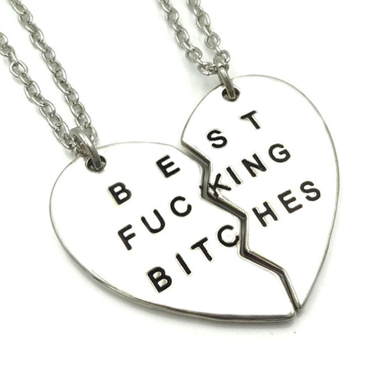 欧美爆款碎心项链 best fucking bitches 两瓣拼接闺蜜情侣饰品